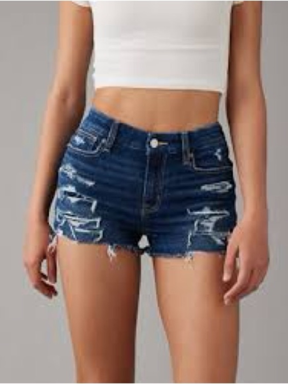 American Eagle Outfitters Dark Blue Distressed Frayed Hem Denim Shorts